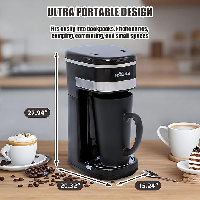 Coffee Machine,Single Serve Coffee Maker,One Cup Coffee Maker with Reusable Filter&One-touch Control Button,Portable Brewer for Camping,Travel & Home,Easy To Clean& Store,15oz/450ml