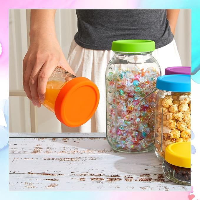 Teenyyou 12 Pcs Mason Jars 6 Wide and 6 Regular Mouth Lids Mason Jar Lids Thickened Leak Proof Lid for 86mm, 70mm Wide and Regular Mouth, Reusable Canning Jar Caps(Red Orange Yellow Green Blue Purple)