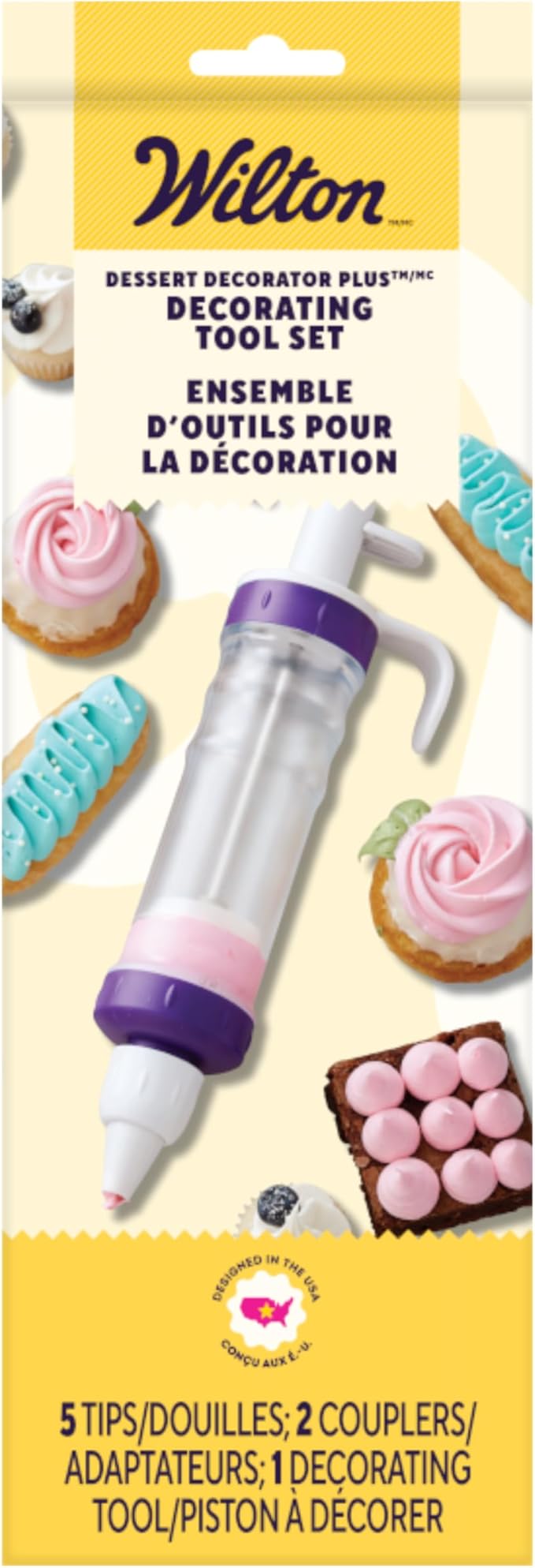 Wilton Dessert Decorator - The Kit Includes a Plunger-Style Tool,2 Couplers,1 Fill Tip,4 Decorating Tips,Plastic,White & Purple,(Pack of 12)