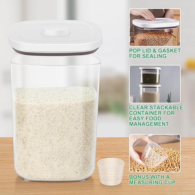 TBMax Large Flour Storage Container 10.56 Qt, 20 Lbs Rice Container with Pop Up Lid & Measuring Scoop for Flour, Cereal, Dry Food Storage and Kitchen Pantry Organization