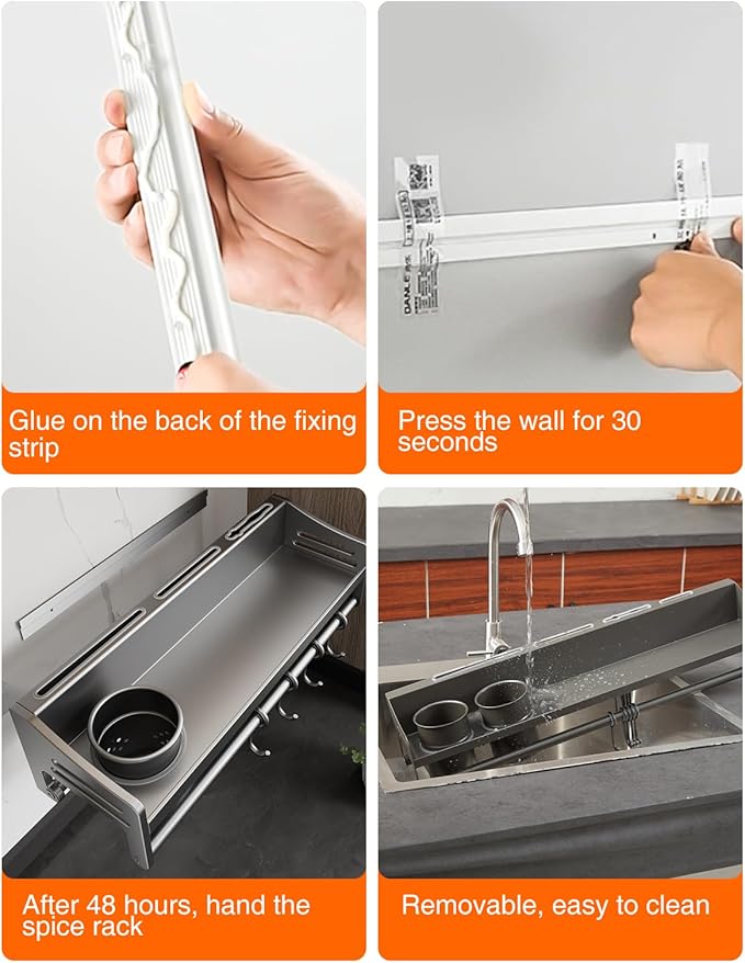 utensil hanger, wall mounted kitchen rail with hooks, waterproof hooks for kitchen utensils, easy installation without drilling (23.6 inches, Cup, 1)