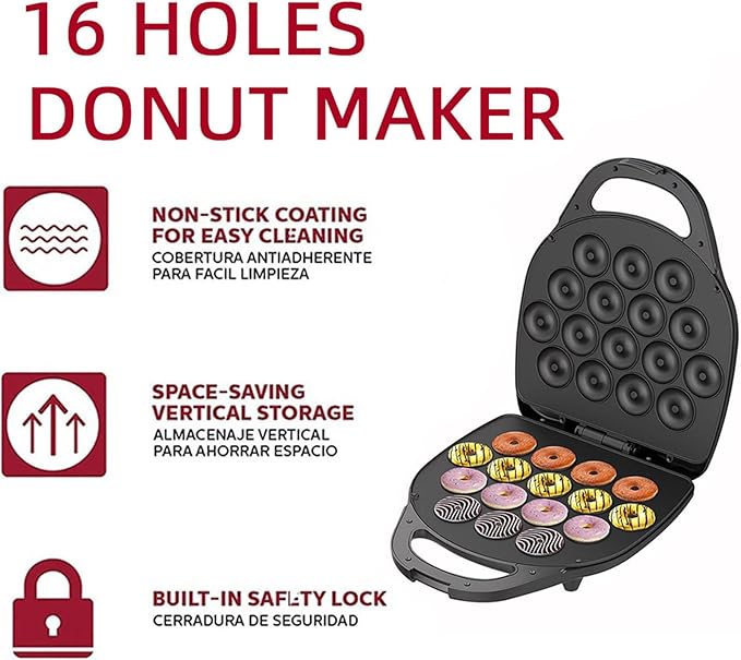 110/220V Electric 16 Capacity Mini Donut Maker Non Stick Donut Maker Baking Machine, Cake Pop Maker for Breakfast