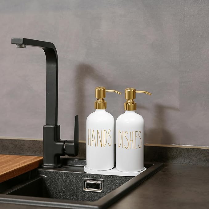 MOMEEMO Kitchen Soap Dispenser Set, Contains Dish and Hand Soap Dispenser, Suitable for Kitchen Counter Decor. (White)
