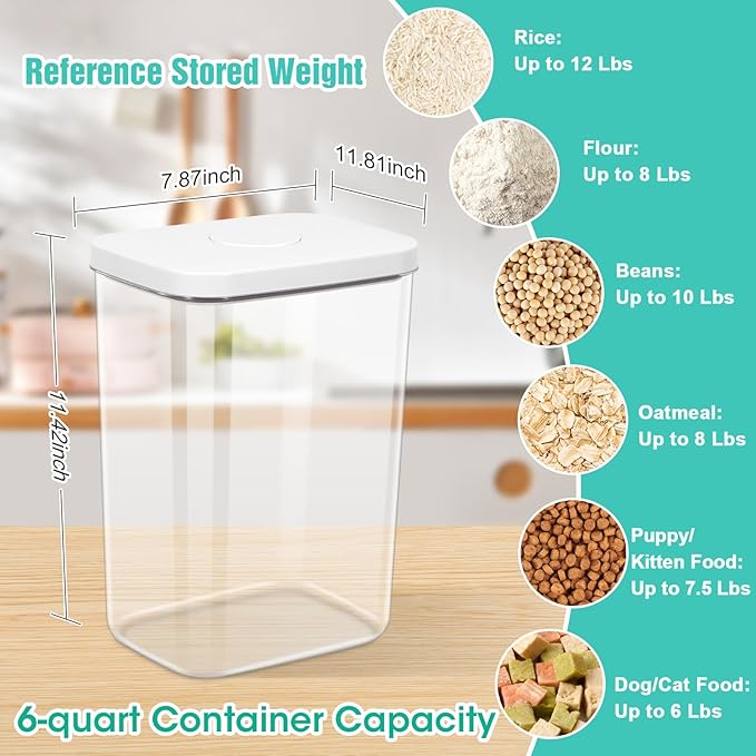 TBMax Rice Container -12 Lbs / 6 Qt Flour Storage Container with Airtight Pop Up Lid & Measuring Scoop for Flour, Cereal, Pet Dog Cat Food Storage, Kitchen Pantry Organization