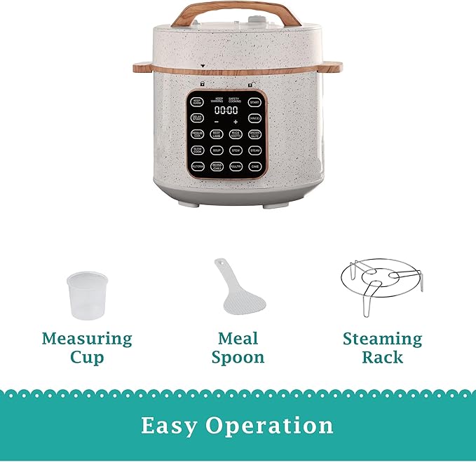 6 Quart Electric Pressure Cooker with Touch Control Display, Multi-Function Cooker, Digital Timer, Fast Cooking Appliance, Removable Pot (Linen Speckle)