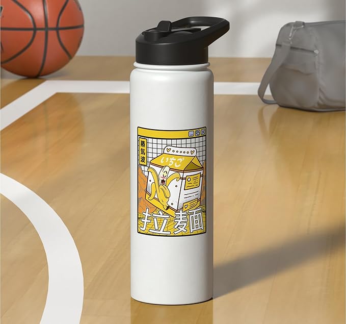 Banana Milk Carton Kawaii Grid Vaporwave Aesthetic Anime Stainless Steel Insulated Water Bottle