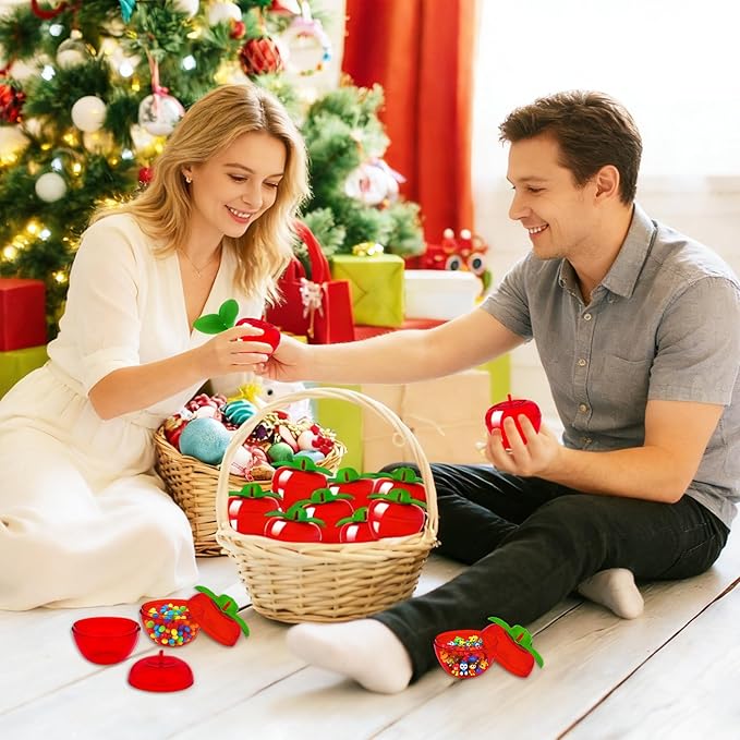 Woozettn 24PCS Plastic Apple-Shaped Containers with Lids,Mini Red Apple Candy Jars for Wedding Favors,Office Desk Storage & Seasonal Home Décor Gifts