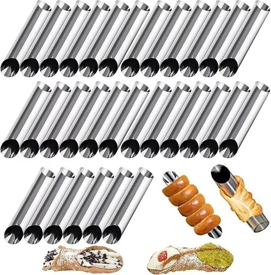 30 Pack Cannoli Horn Form Set, Large Stainless Steel Canolis Tubes Moulds Cannoli Kit for Baking Cannoli, Croissant Shell, Cream Roll Dessert, Safety Filled Edges
