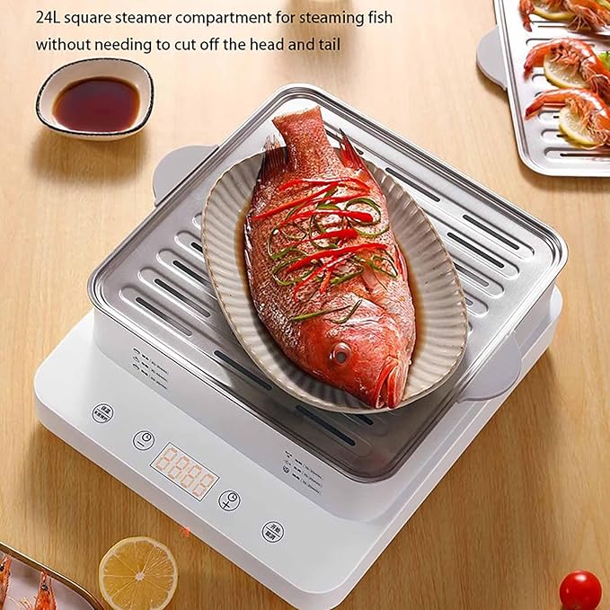 Electric Food Steamer - 3-Tier Design with 90-Minute Timer for Healthy Cooking of Vegetables, Meat, and Fish - Includes 15-Second Steam Burst and Smart Preset Function