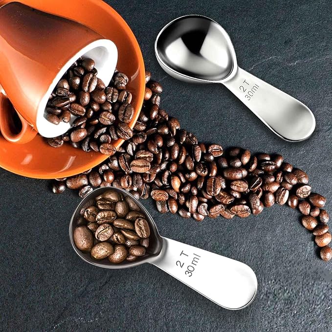 18/8 Stainless Steel Coffee Measuring Spoon 2 Tablespoon Coffee Scoop Short Handle Measuring Spoon for Ground Coffee Tea Sugar Flour Exact Measuring Spoons (30ml)
