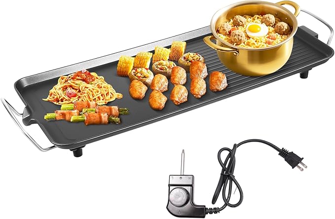 26" Large Electric griddle 1500W Teppanyaki Table Top Grill Griddle with Nonstick Surfaces & Adjustable 5 Temperature Setting for Indoor/Outdoor Use