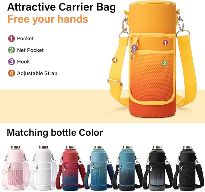 DYSANKY 40 oz Insulated Water Bottle | Thickened Stainless Steel Vacuum Metal | Portable Sports Water Jug for Gym and Hiking with Straw, Carrier Bag, Handle Strap | BPA-Free 40 oz