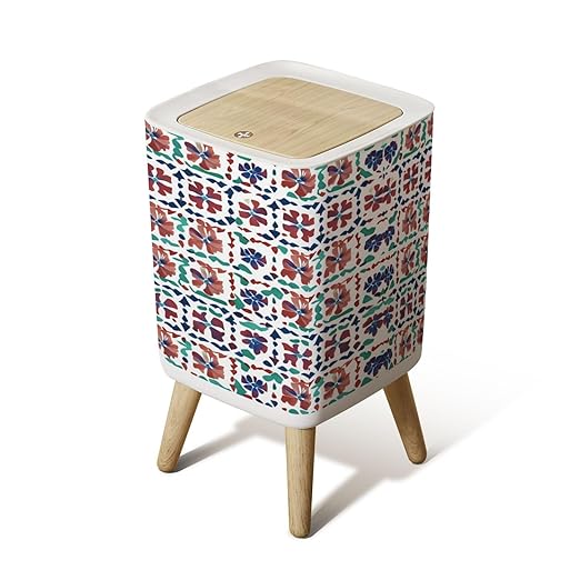 Small Trash Can with Lid Mexican vintage talavera tiles seamless pattern theme Fashionable Red Wastebasket with Press Cover Dog Proof Garbage Can Waste Bin for Kitchen Bathroom Nursery 2.6 Gallon