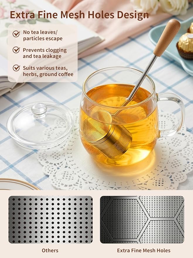 HOUSE AGAIN Tea Infuser for Loose Tea, 2-in-1 Tea Scoop Infuser Extra Fine Mesh Tea Strainers for Loose Tea, 304 Stainless Steel Loose Leaf Steeper, Ball Filter with Handle for Spices, L