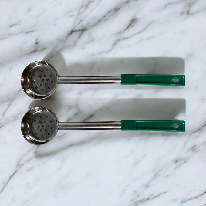 4 Ounce Slotted Stainless Steel Portion Control Ladle Spoon for Measuring and Serving; Commercial Grade Serving Scoops [Pack of 2]