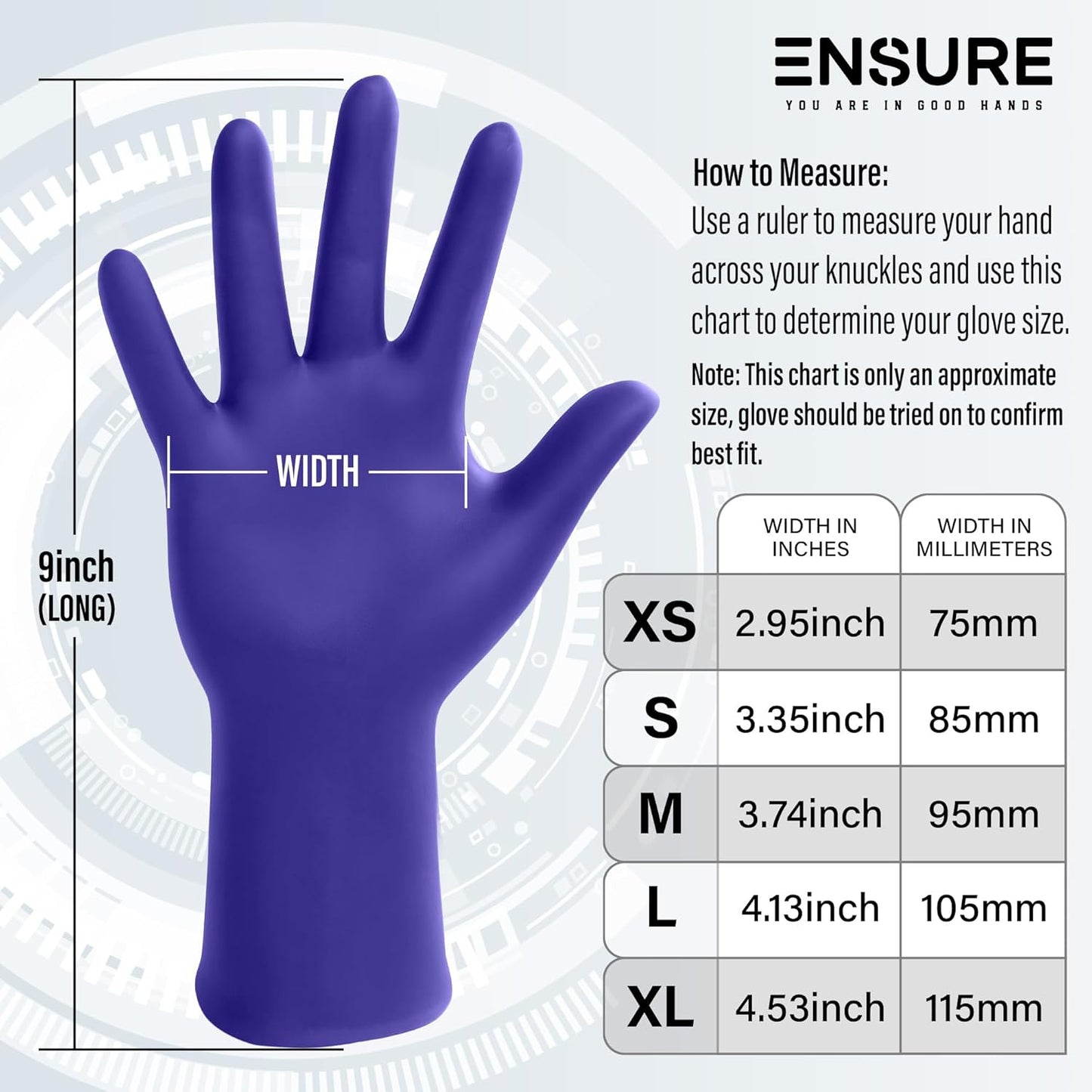 EnSure Nitrile Exam Gloves, Powder-Free, Latex-Free, Chemo Rated, Non-Sterile, Light Duty, Textured Tips, Medical, Surgical, Food Safe, Cleaning, Dental, Lab Use - 3 Mil (Small, 200 Count)