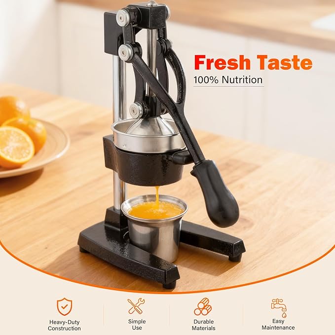 Manual Cast Iron Juicer, Commercial Lemon Squeezer, Professional Citrus Juicer, Ideal for Extracting Juice From Lemons, Oranges, and Grapefruits. Easy to Clean. (Black)