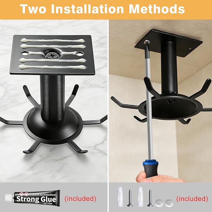 Utensil Hooks, 2 Pack Metal Steel Kitchen Utensil Hangers Rack 360° Rotating Under Cabinet Utensil Hooks Top Mounted with 6 Rotatable Claws for Cabinet Kitchen Bathroom