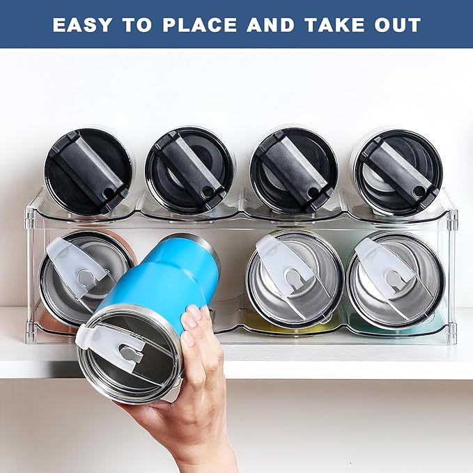 LARGER Compartment - 2 Tier Stackable Water Bottle Organizer Holder - for Stanley 40oz & Others' Large Tumbler - Clear Wine Rack, 8 Cup Bottle Holder for Cabinet Home Countertop Fridge Pantry Shelf