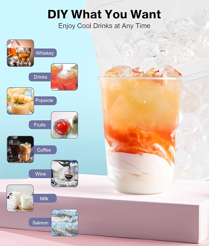 Mini Ice Cube Trays for Freezer - 0.6 IN Tiny Round Pebble Nugget Ice Mold Trays with Lid and Bin, Crushed Ice Trays Makes 104x4 pcs Ice balls - Easy Release Ice Maker for Cocktails, Drinks, Whisky