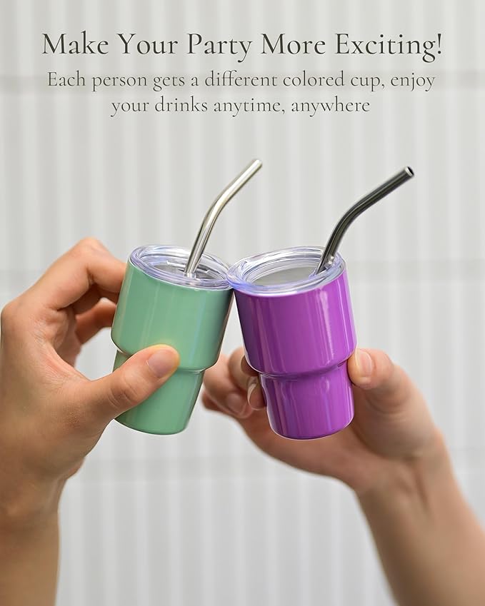 UIRZOTN 3oz Mini Tumbler Shot Glass with Straw and Lid, 12 Pack Stainless Steel Sublimation Shot Glasses for Wedding Party Whiskey Cocktail Bar with Straw and Lid (White)