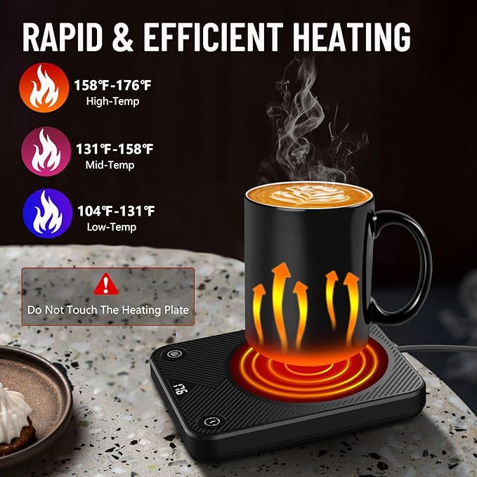 Mug Warmer, Coffee Mug Warmer with 3 Temperature Settings, Coffee Warmer for Desk Auto Shut Off, Portable Candle Warmer Plate for Bevarages, Tea, Various Cups, Mom Gifts for Mothers Day