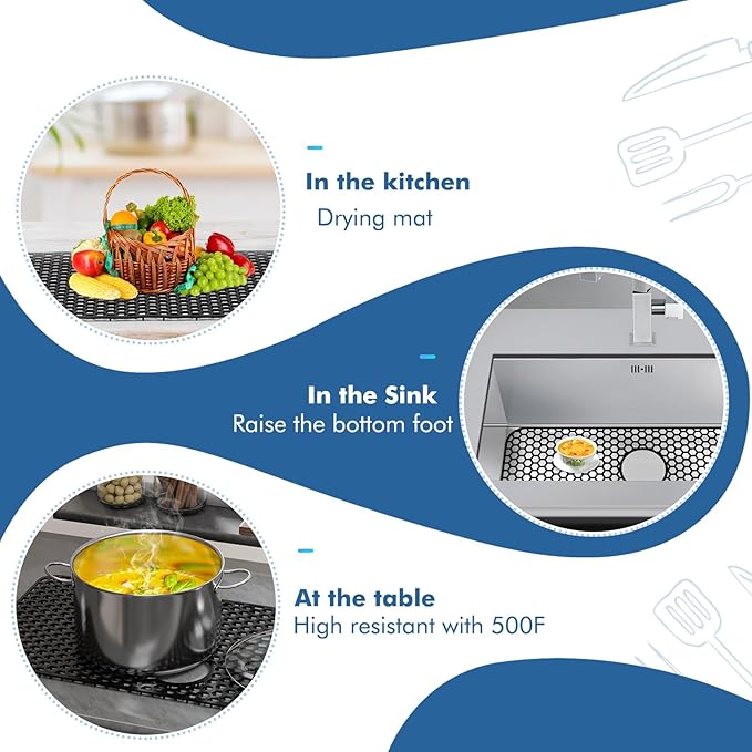 Bestjing Silicone Sink Protectors for Kitchen Sink with Rear Drain - 29.7"x 15.5" Kitchen Protector Accessory, Non-Slip Heat Resistan Mat for Bottom of Farmhouse Stainless Steel Porcelain (Black)