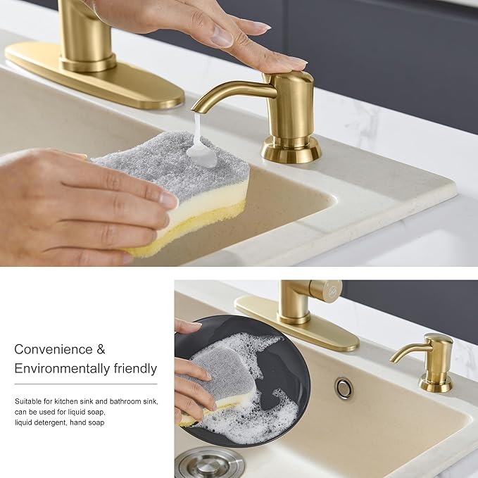 GAGALIFE Built in Counter Soap Dispenser for Kitchen Sink and Extension Tube Kit, Anti-Leakage Upgrade with 40" Tube No More Top Refill, Brushed Gold
