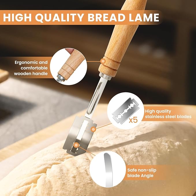 Banneton Bread Proofing Basket, Kikcoin Round Oval Proofing Basket Set of 3 (9" Round & 10" Round & 10" Oval), Sourdough Proofing Basket with Linen Liner, Bread Lame, Metal Scraper
