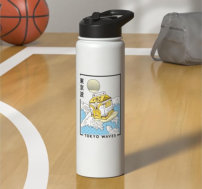Banana Milk Carton Great Waves Anime Kawaii Aesthetic Stainless Steel Insulated Water Bottle