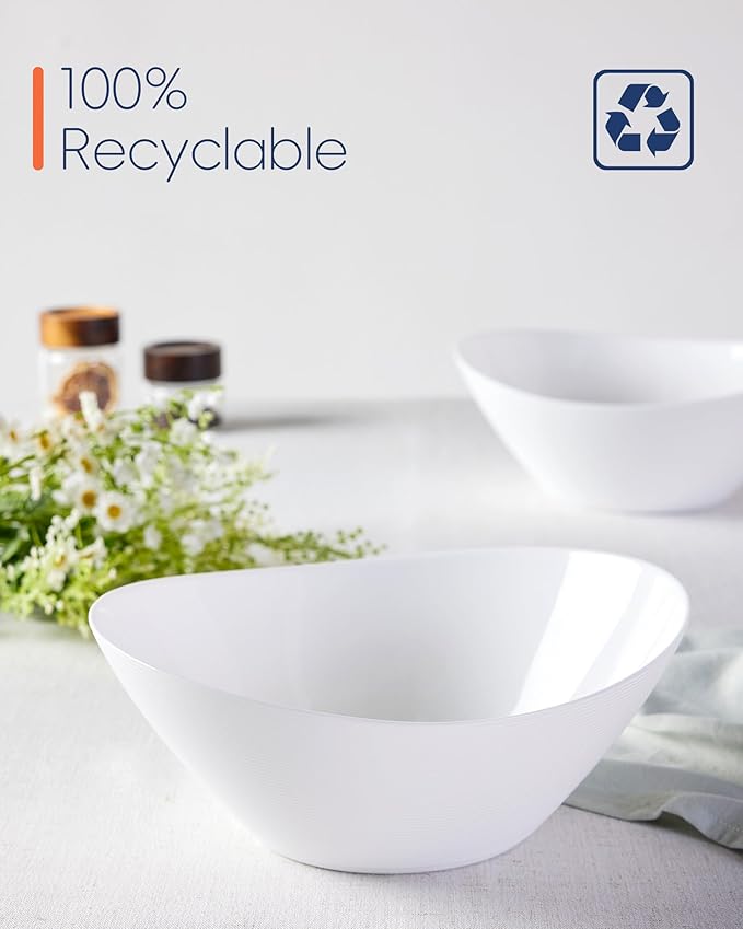 43 OZ Serving Bowl Set of 4, Opal Glass 9 inch Oval Serving Dishes for Salad, Side Dishes, Fruit Kitchen, Microwave & Dishwasher Safe, White