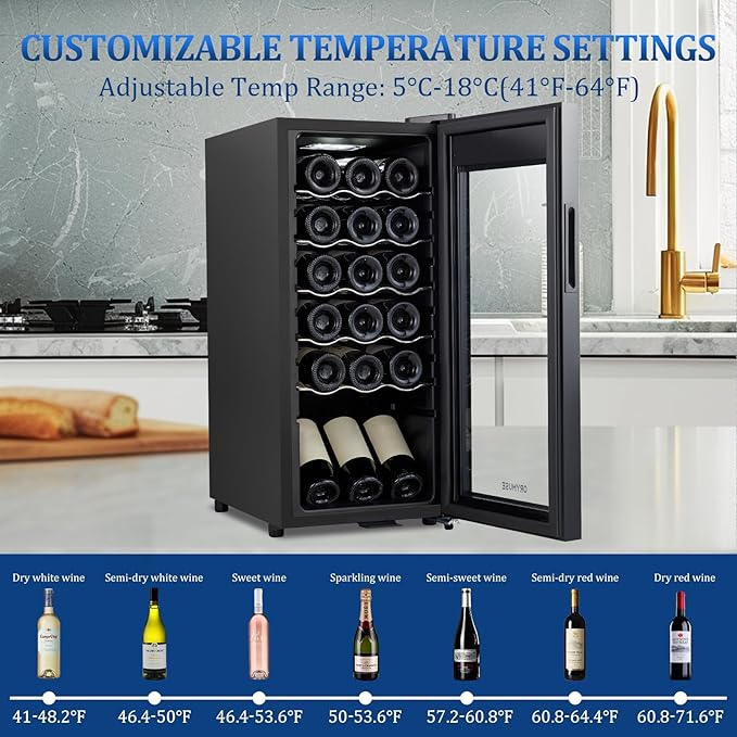 18 Bottle Compressor Wine Cooler Refrigerator with Lock, Freestanding Wine Fridge, 41°F-64°F Digital Temperature Control, Large Wine Cellar for Red, White, Champagne, and Sparkling Wine – Black