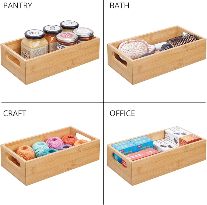 mDesign Bamboo Kitchen Storage Container Bin - Drawer Organizer Crate Box with Handles for Pantry Cabinet, Shelves, or Countertop, Holds Snacks, Spices, or Drinks, Echo Collection, Natural/Tan