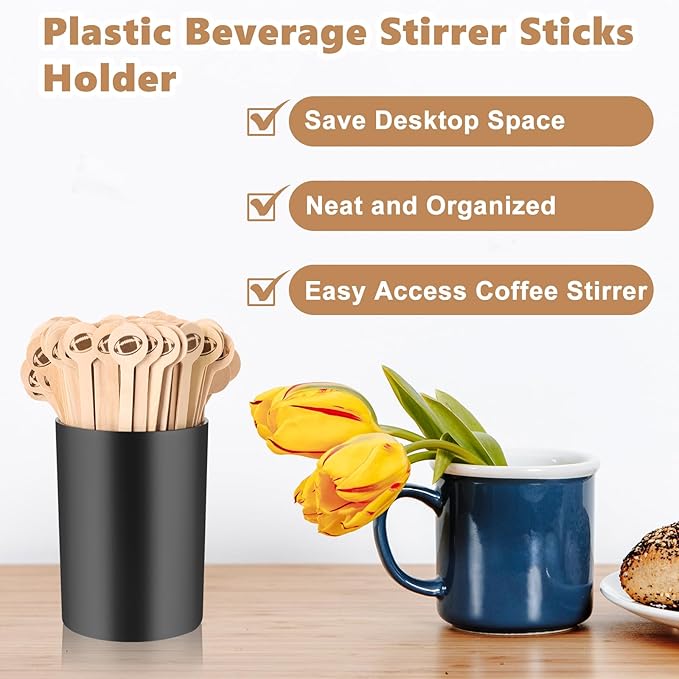 100 Pcs Football Coffee Stirrers with Holder 6 Inch Football Swizzle Sticks Wood Drink Stirrers Sports Black Stir Stick Holder Round End Cocktail Stirrers for Football Theme Party Favors Decoration