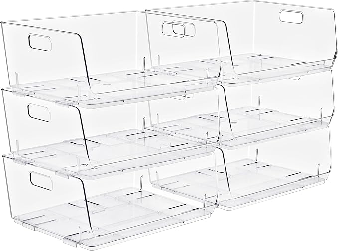 Sorbus Stackable Storage Bins Open Front, Clear Stackable Storage Bins, Pantry Bins for Storage and Organization, Acrylic Stackable Bins for Kitchen, Clear Pantry Organizer Bins (Large 6 Pack)