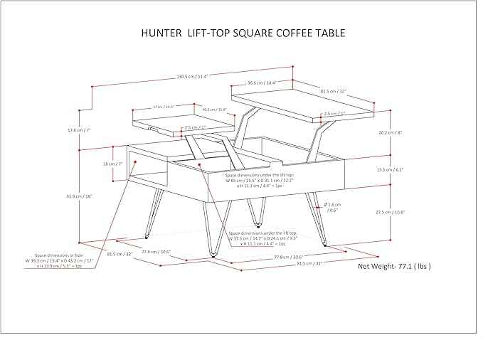 SIMPLIHOME Hunter Lift Top Coffee Table - 32 inch Wide Solid Mango Wood and Metal Industrial Square Cocktail Table in Natural, Living Room Table with Dual Lift Tops, Hidden Storage and Hairpin Legs