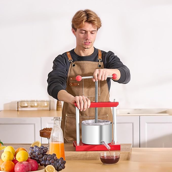 VEVOR 0.8 Gal/3L Fruit Wine Press, 2 Stainless Steel Barrels, Manual Juice Maker, Cider Apple Grape Tincture Honey Olive Oil Making Press with T-Handle for Outdoor Kitchen Home