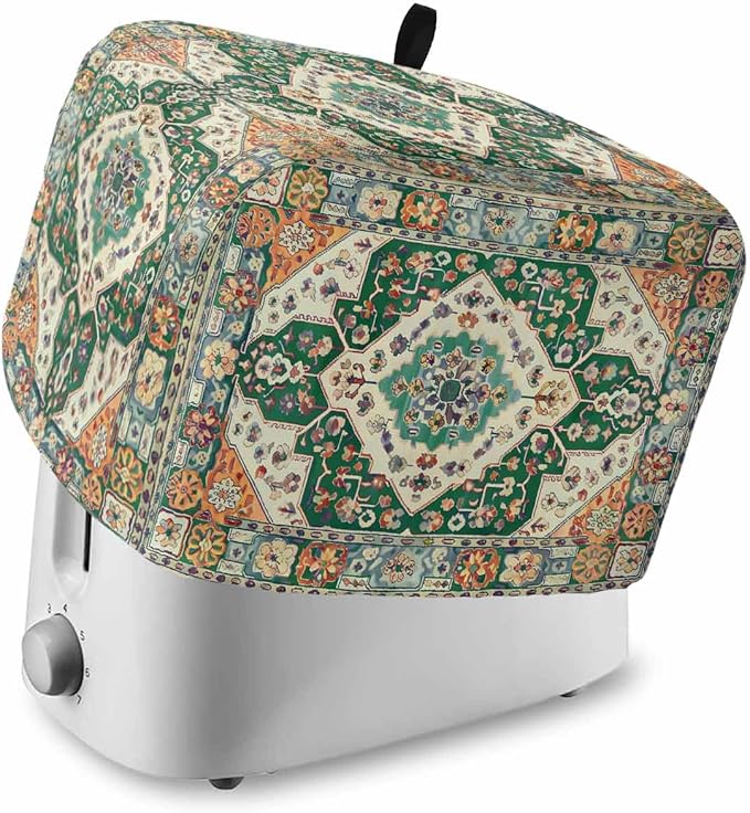 Green Orange Beige Boho Toaster Cover 2 Slice, Retro Ethnic Tribal Dustproof Bakeware Oven Protector with Top Hook, Abstract Art Waterproof Small Kitchen Appliance Toasters Dust Cover, 12"x7.5"x8"