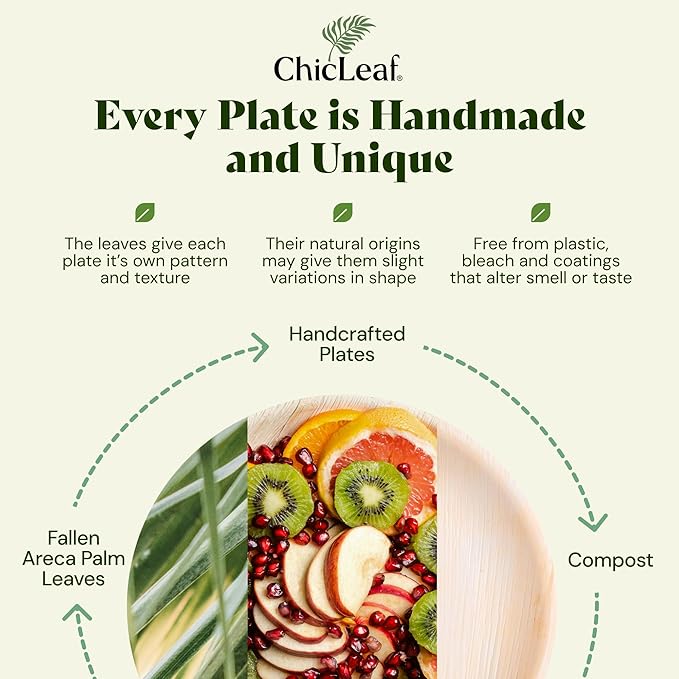 Chic Leaf Compostable & Biodegradable Palm Leaf Disposable Bamboo Plates - Disposable Party Plates for Appetizers - Camping Essentials - Reusable Party Supplies (10 & 7 Inch Square)