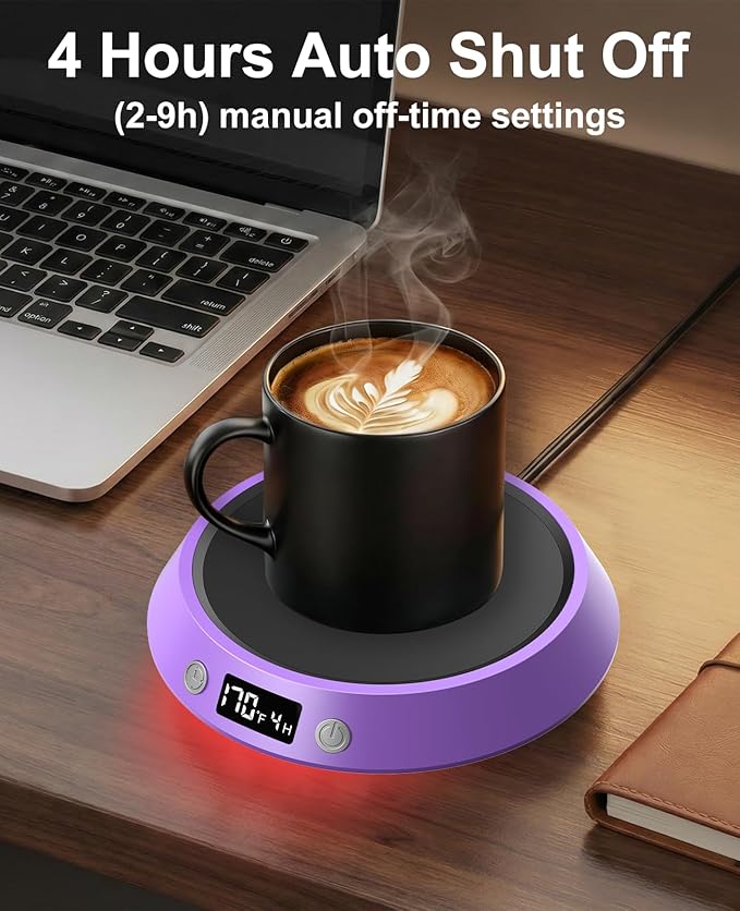 Kepwam Coffee Mug Warmer - 50W Electric Coffee Warmer for Desk 3 Temp Settings & 2-9 Timer Smart Cup Warmer for Desk Candle Warmer Plate with LED Lights Beverage Tea Milk Warmer for Home & Office