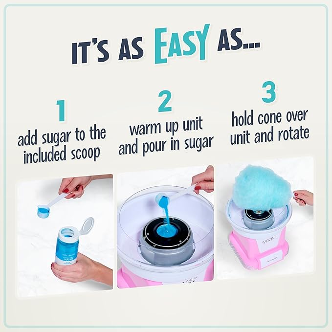 Nostalgia FSCC8 Cotton Candy Party Kit 3 Flavors, 4 Reusable Cones, 10 Floss Bags, 1, blue