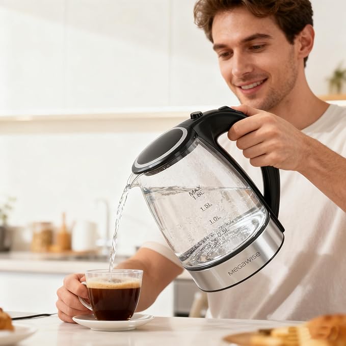 Megawise Electric Glass Kettle with Auto Shut-Off (1.8L)