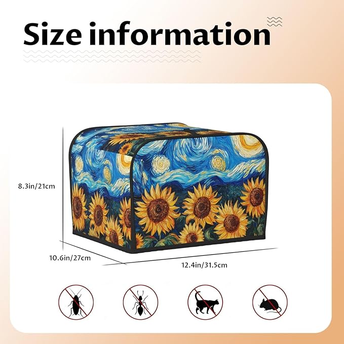 Starry Sky Sunflower Covers for Toasters 4 Slice,Cute Funny Bread Machine Cover with Handle,Washable Stain Resistant Kitchen Small Appliance Cover Dining Decor