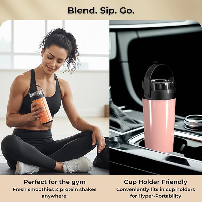 Portable Blender for Smoothies & Shakes - 20oz Mini Smoothie Maker - USB-C Rechargeable Juicer - Leakproof Lid with Filter & Carry Handle - Self-Cleaning Personal Blender - Dishwasher Safe - BFA Free