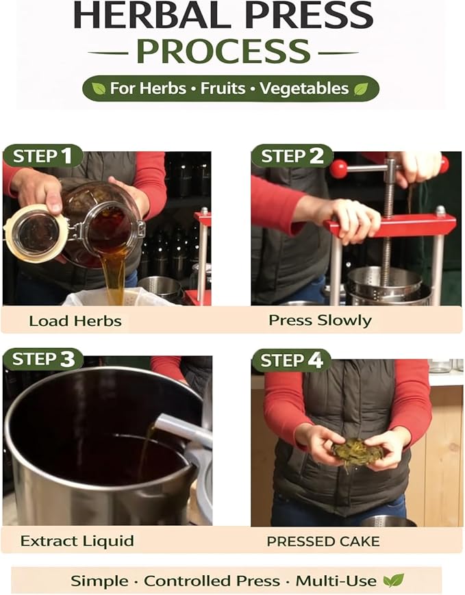 EJWOX 1.6 Gallon Manual Press - Professional Stainless Steel Fruit & Vegetable Squeezer with Filter Bag - Large 6L Capacity for Honey, Cheese, & Plant Infusions - Heavy Duty Top-Handle Juice Extractor