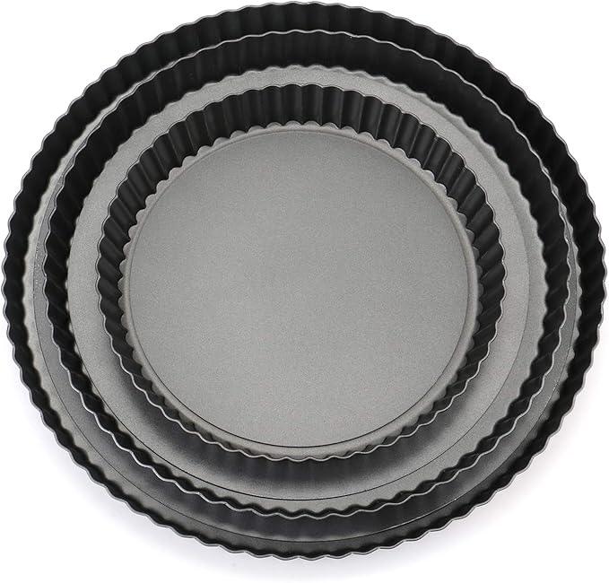 Tosnail Set of 3 Non-Stick Round Quiche Pan, 12 Inch, 10 Inch, 8 Inch Fruit Tart Pan, Fluted Pie Pan with Removable Bottoms