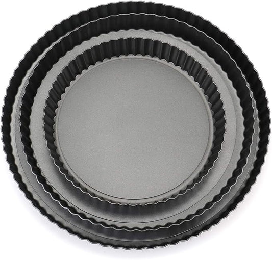 Tosnail Set of 3 Non-Stick Round Quiche Pan, 12 Inch, 10 Inch, 8 Inch Fruit Tart Pan, Fluted Pie Pan with Removable Bottoms