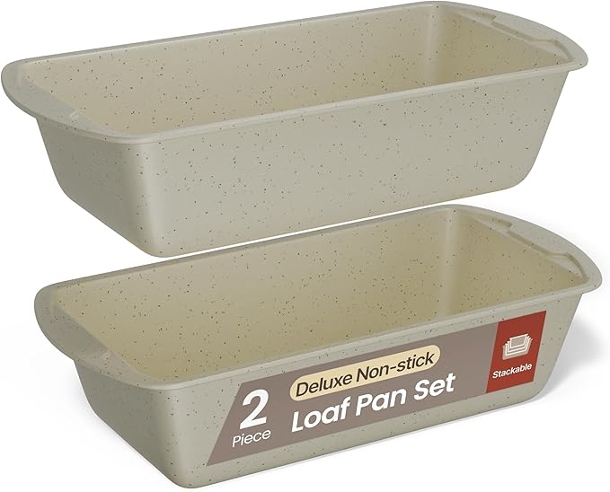 Nonstick Loaf Pan Set Pack of 2, 10.2" & 11" Large Baking Bread Pan, Oven Safe Up to 450°F, PFOA, PFOS, PTFE Free, Space Saving Stackable Design, Stain Resistant, Dishwasher Friendly, White Marble