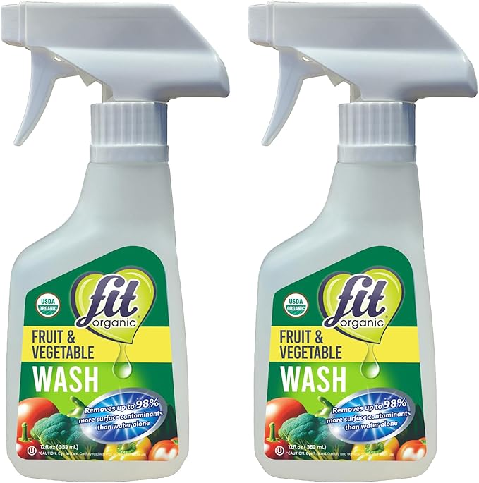FIT Organic Fruit and Vegetable Wash Spray – USDA Certified Organic & Kosher Produce Cleaner – Removes Surface Contaminants–Family & Pet Safe, Natural & Chemical-Free–12 Fl Oz (2-Pack)