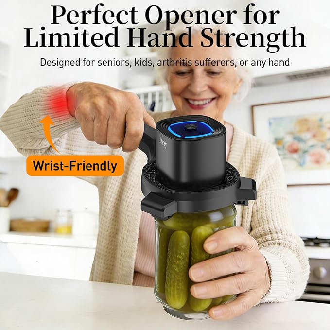 Electric Jar Opener with Power-Clamp Technology: Auto-Tighten & Manual Twist for Easy Opening, 2-in-1 Jar and Bottle Opener for Weak Hands & Seniors & Arthritis, Includes Free Rubber Gripper Pad